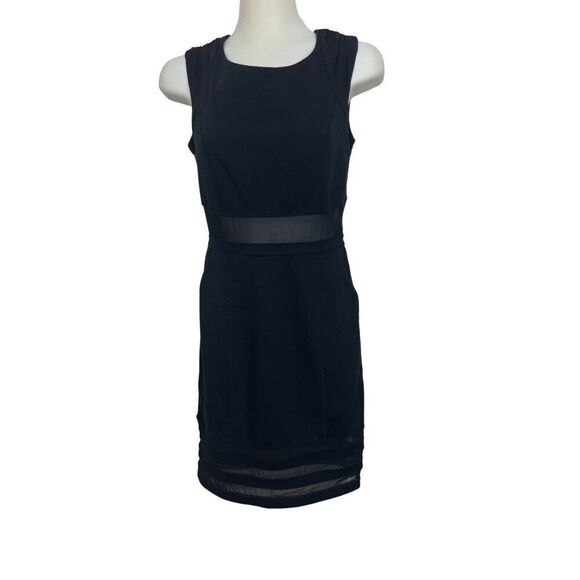 BCBG Cocktail Dress Size 2 Black Sheer Cutout Panel Midi Party A Line Sleeveless - Picture 1 of 13